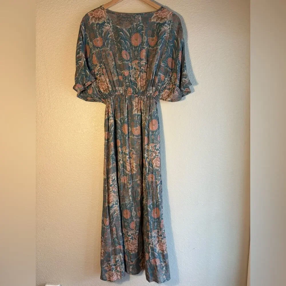 Cost Plus World Market Teal and Blush Floral Boho Maxi Dress - Picture 4 of 4